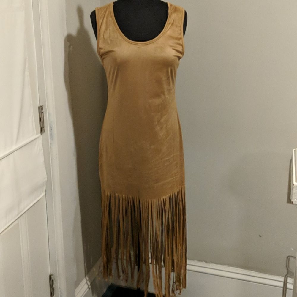 Christian Siriano S,M,L, Camel/Tan Fringe Tank Dress - Picture 2 of 9